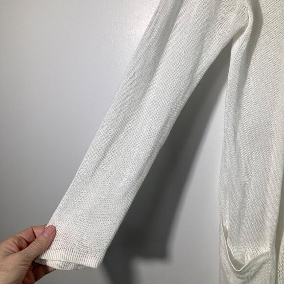 Womens J Jill Linen Blend Open Knit Cardigan 3/4 Sleeve Pockets White S Linen Vi - Picture 4 of 7